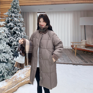 皮毛拼接浅咖色90羽绒服女冬季2025新款保暖爆款白鸭绒中长款外套