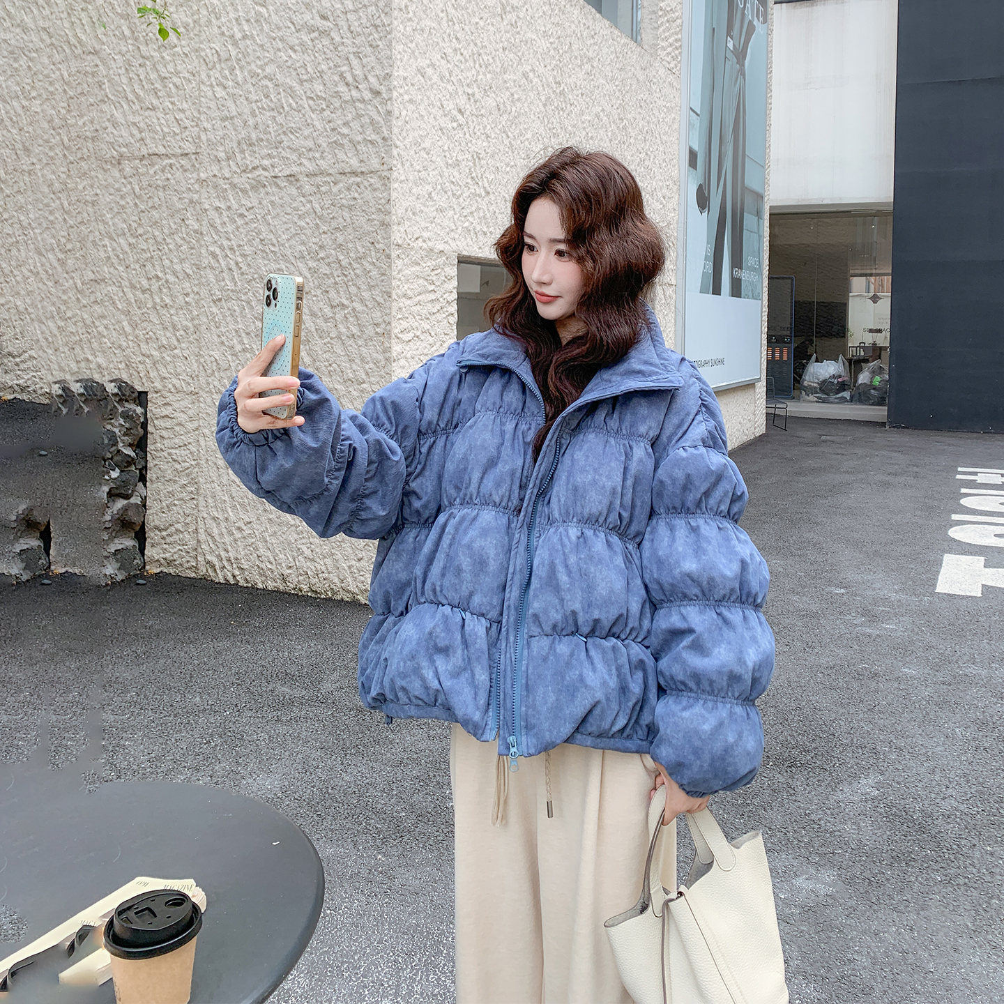 蓝色扎染90绒羽绒服女冬季2025新