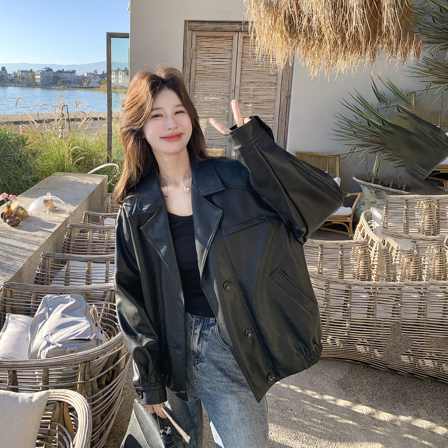 休闲复古黑色皮衣外套女春季2026新款百搭超火小个子机车服PU夹克