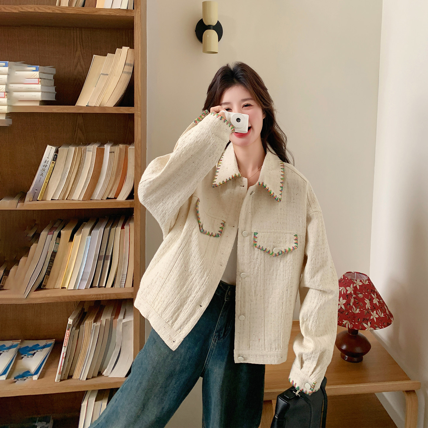 彩点提花贝壳绣米白色外套女春季2026新款今年流行爆款小个子夹克,女装/女士精品,短外套,淘宝优惠券,粉丝福利购,淘宝优惠卷