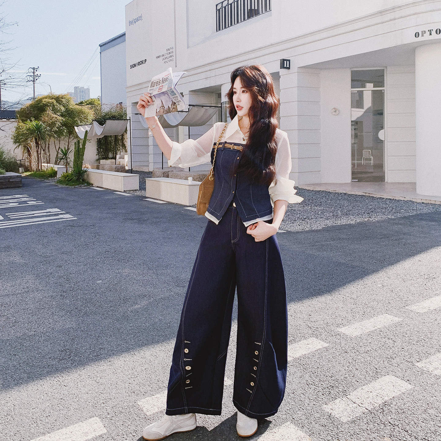 休闲显瘦气质拼接牛仔上衣套装女春季2026新款巨好看阔腿裤两件套