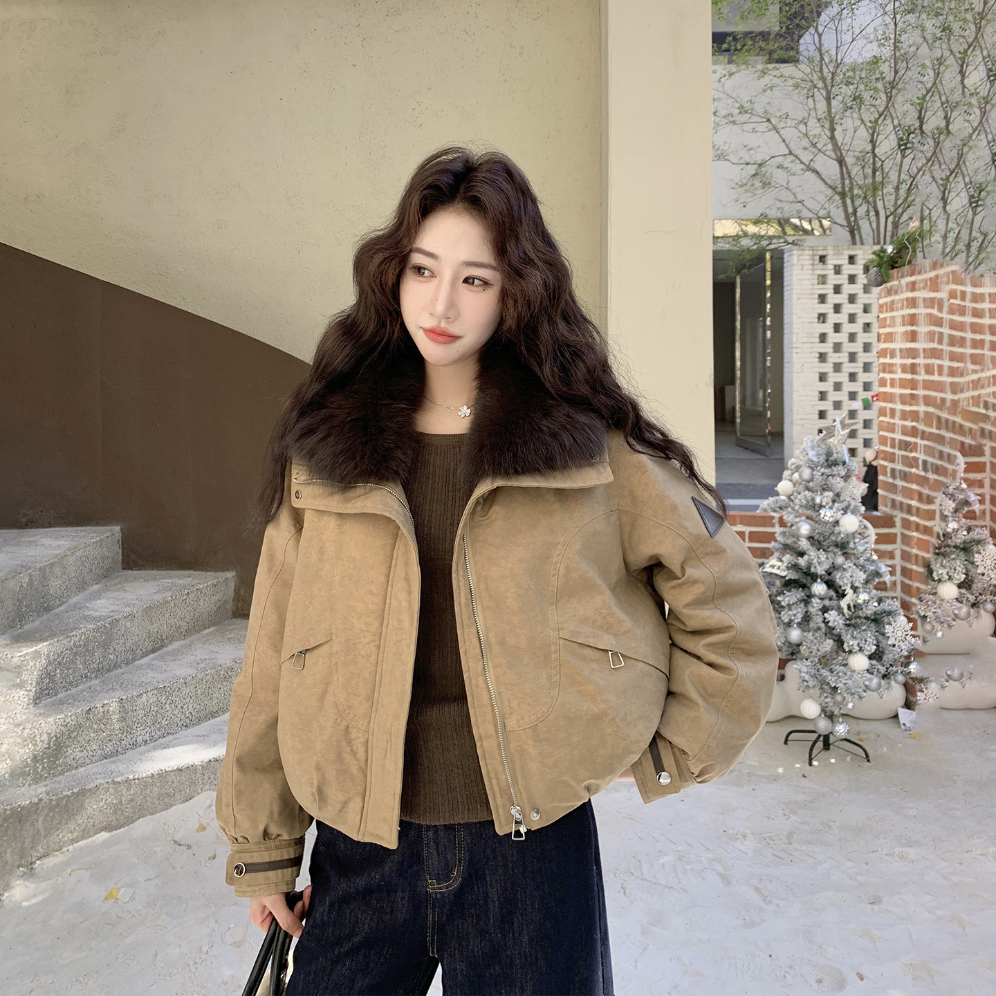 巴恩风超火咖色90绒羽绒服女冬季2025新款小个子超好看派克服外套