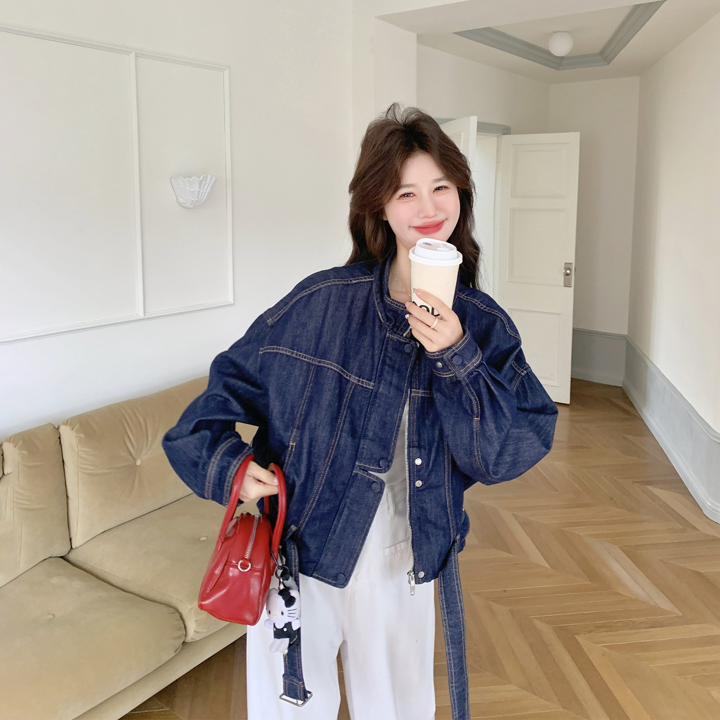 港风复古减龄深蓝色牛仔短外套女春季2026新款小个子百搭超火夹克