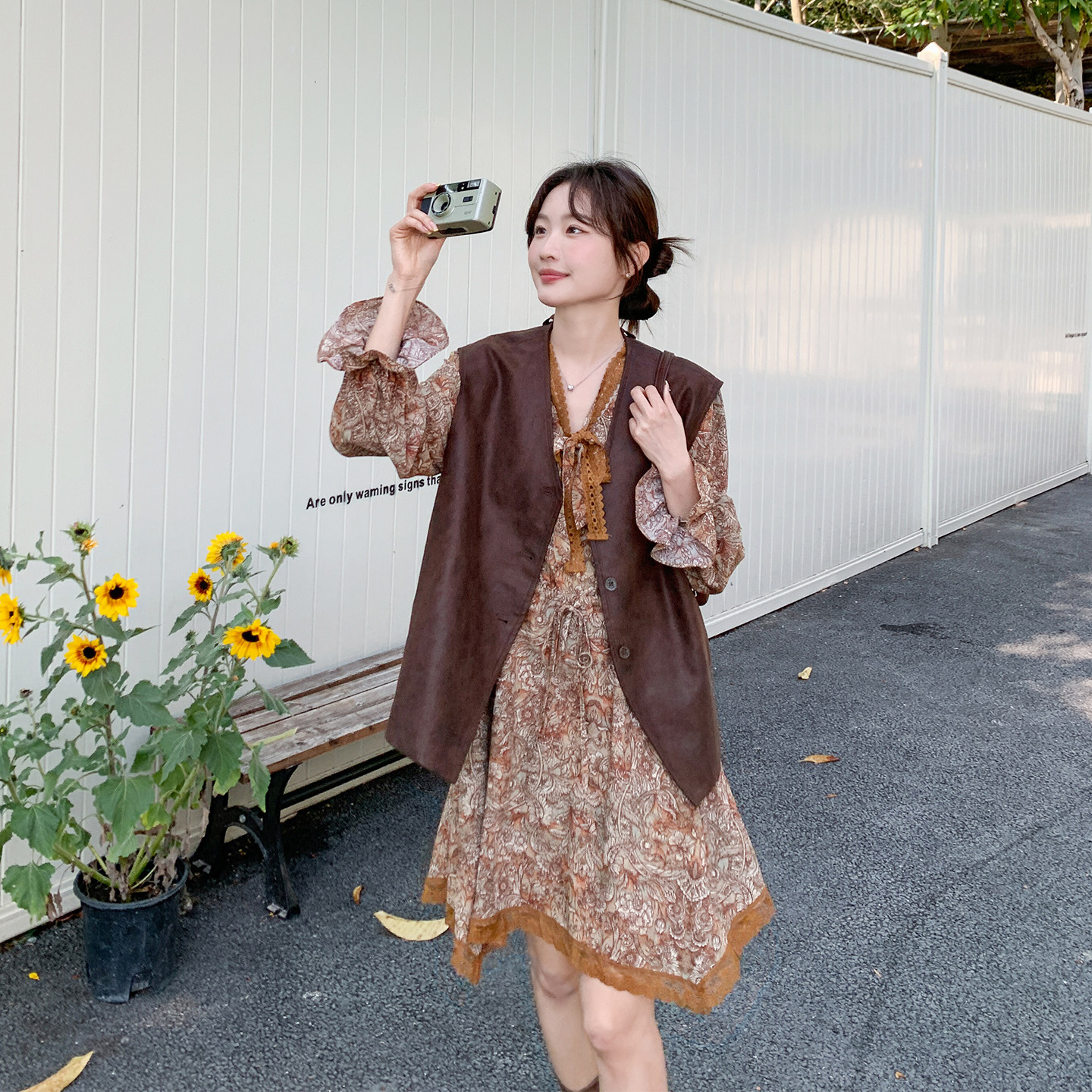 美拉德独特漂亮印花连衣裙套装女春季2026新款小个子巨好看两件套