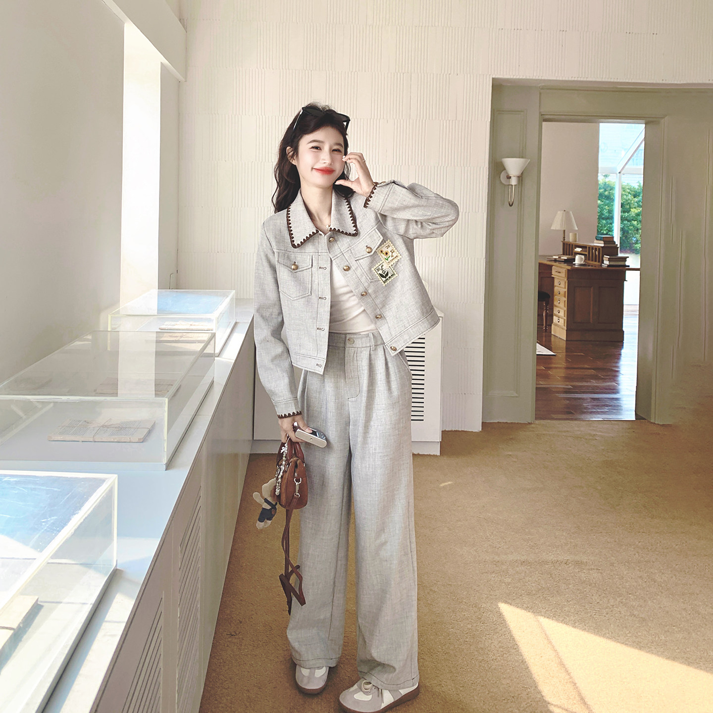 一整套韩系风高级感穿搭chic套装女春季2026新款外套阔腿裤两件套