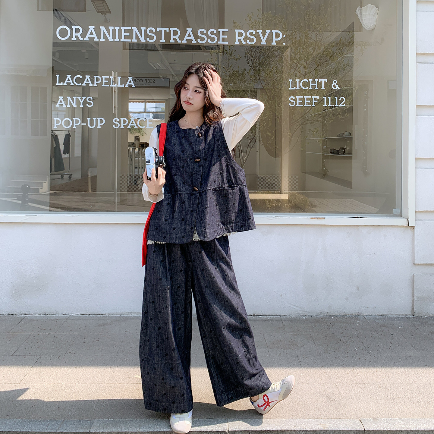 漂亮一整套刺绣牛仔马甲阔腿裤套装女春季2026新款ootd穿搭两件套