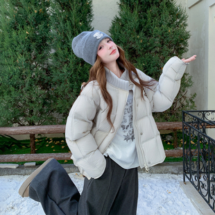 休闲时尚米色针织立领90羽绒服女冬季2025新款设计感小个子短外套