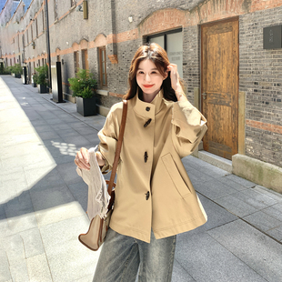 牛角扣复古卡其色风衣外套女春季2026新款小个子高级感英伦风大衣