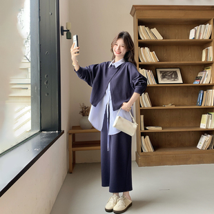 休闲运动风藏青色不规则卫衣套装女春季2026新款衬衫半身裙三件套