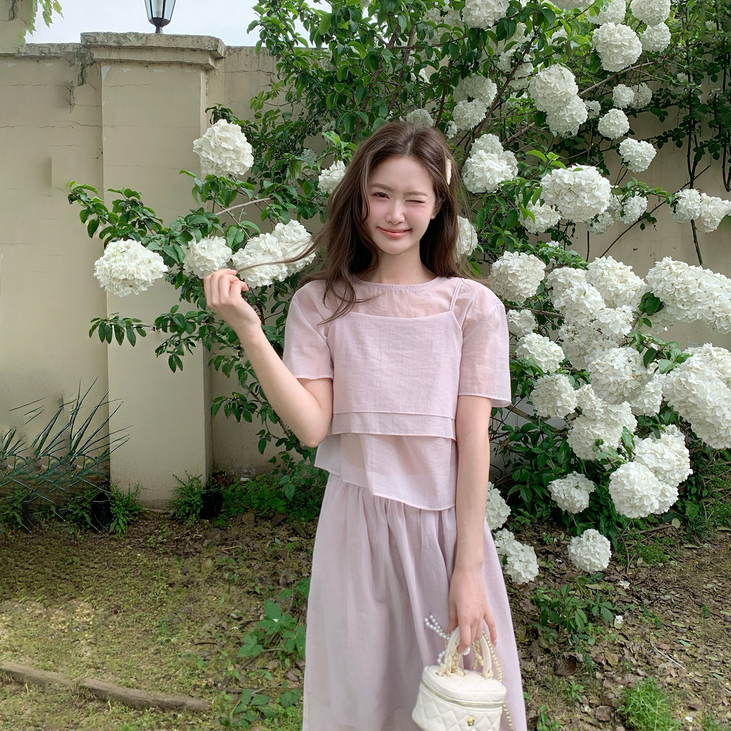 温柔风紫色吊带上衣套装女夏季新