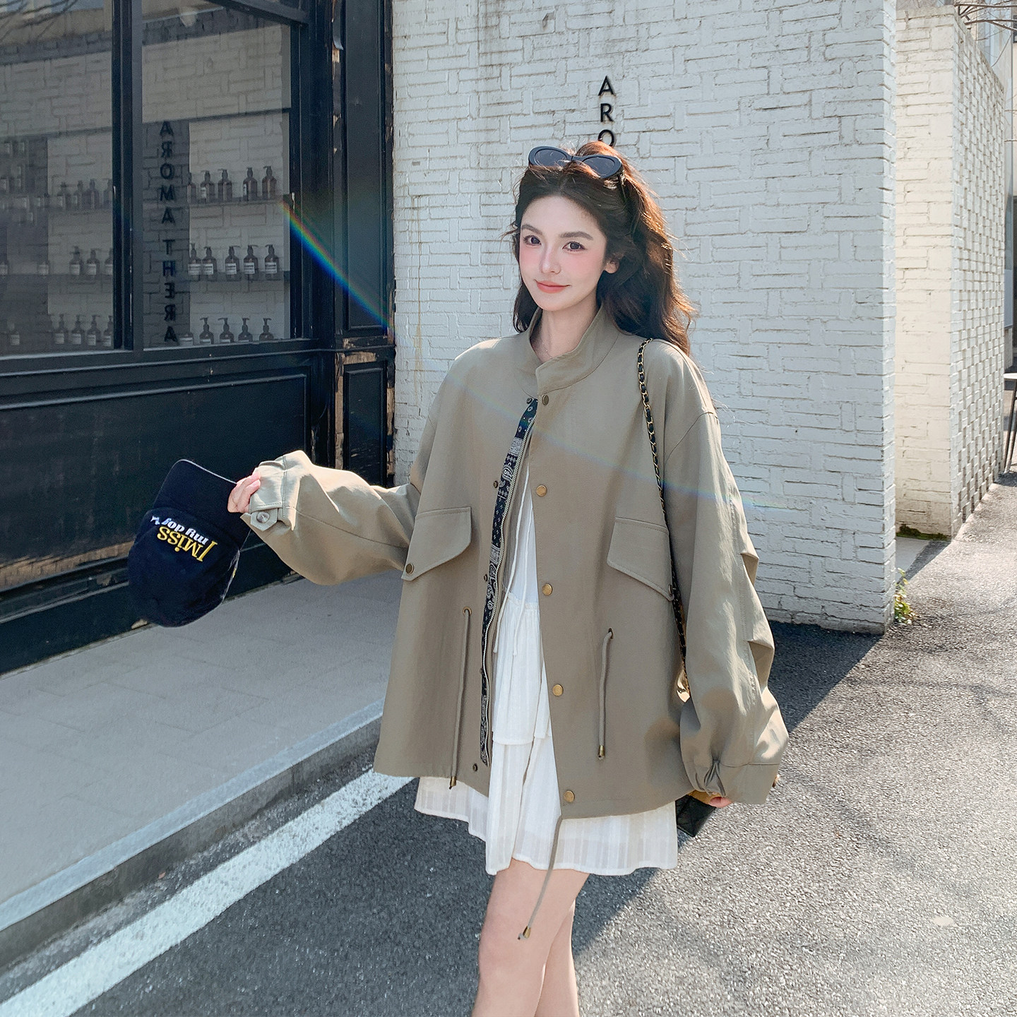 花布条休闲立领中长款外套女春季2026新款今年流行爆款巨好看大衣