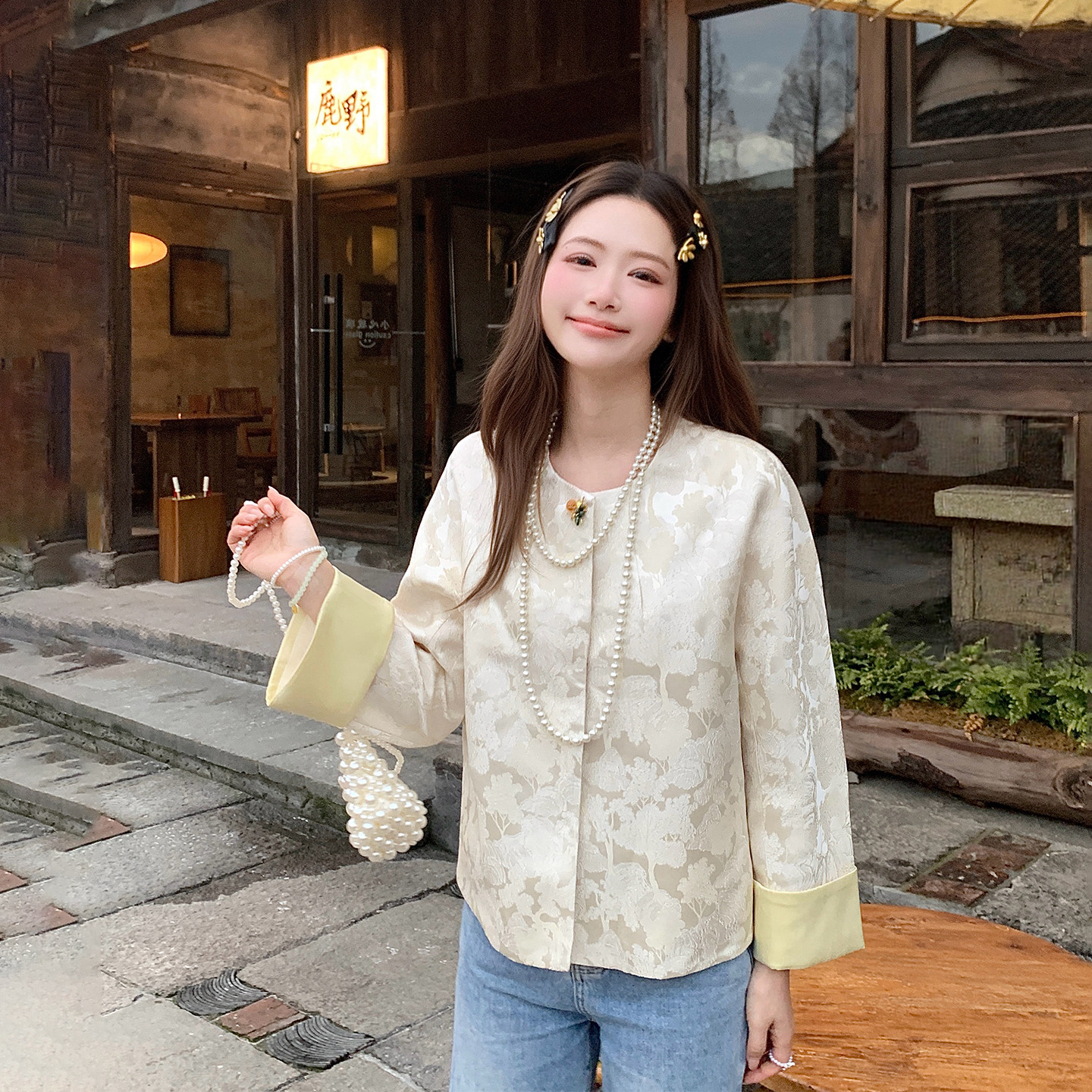 新中式国风提花优雅减龄圆领外套女春季2026新款小个子气质短上衣