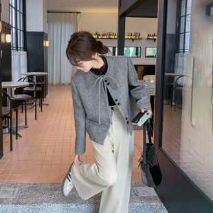 小香风灰色毛呢外套女冬季2026新款短款小个子甜美爆款高级感大衣