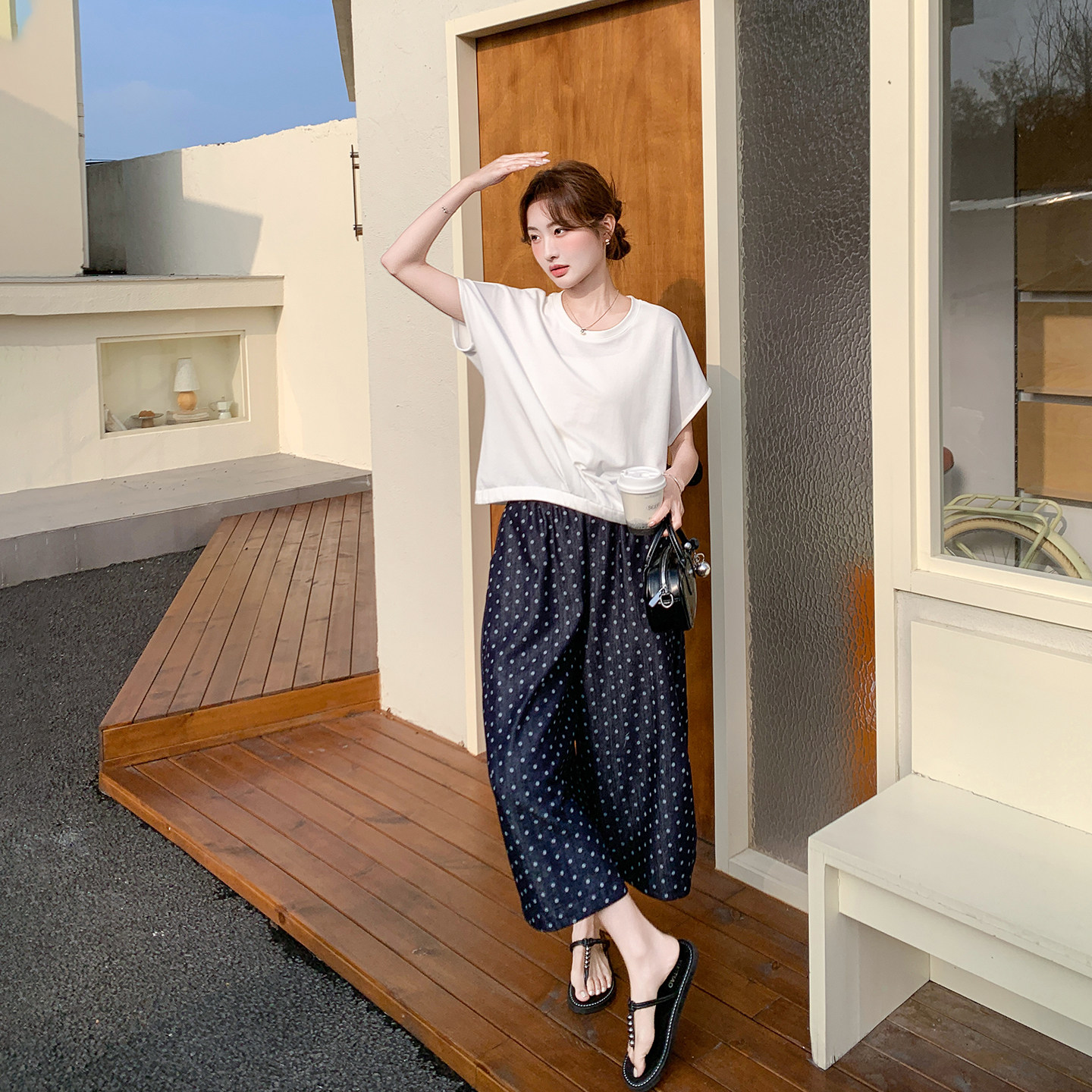 松弛感白色T恤套装女夏季2026新