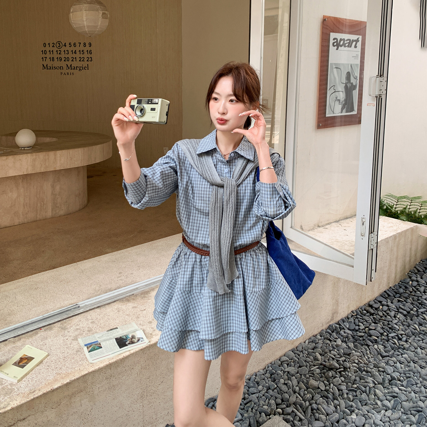 法式气质超火格子蛋糕衬衫连衣裙