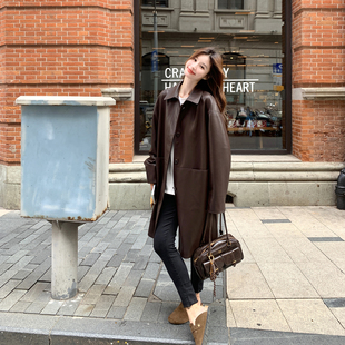 设计感小众咖色皮衣外套女春季2026新款中长款复古爆款高级感夹克