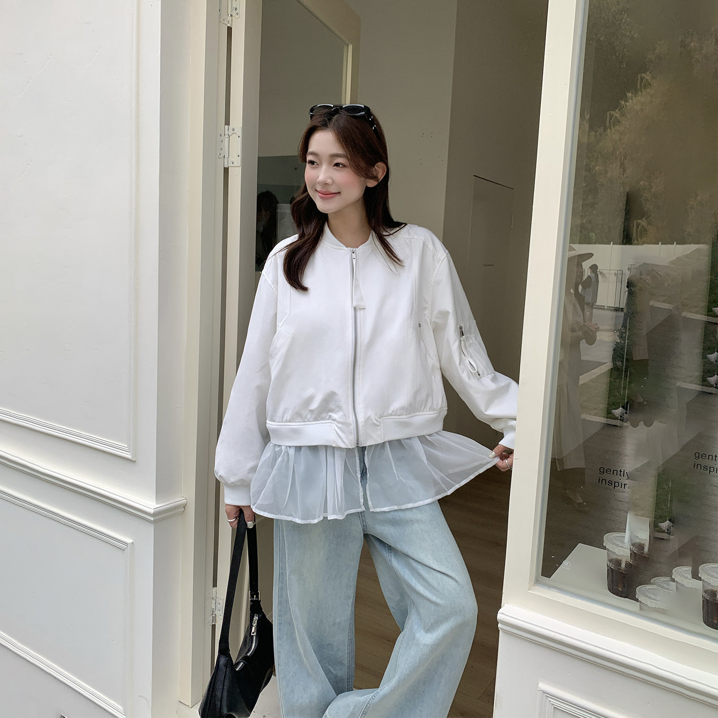 网纱拼接白色气质棒球服外套女春季2026新款小个子爆款高级感夹克