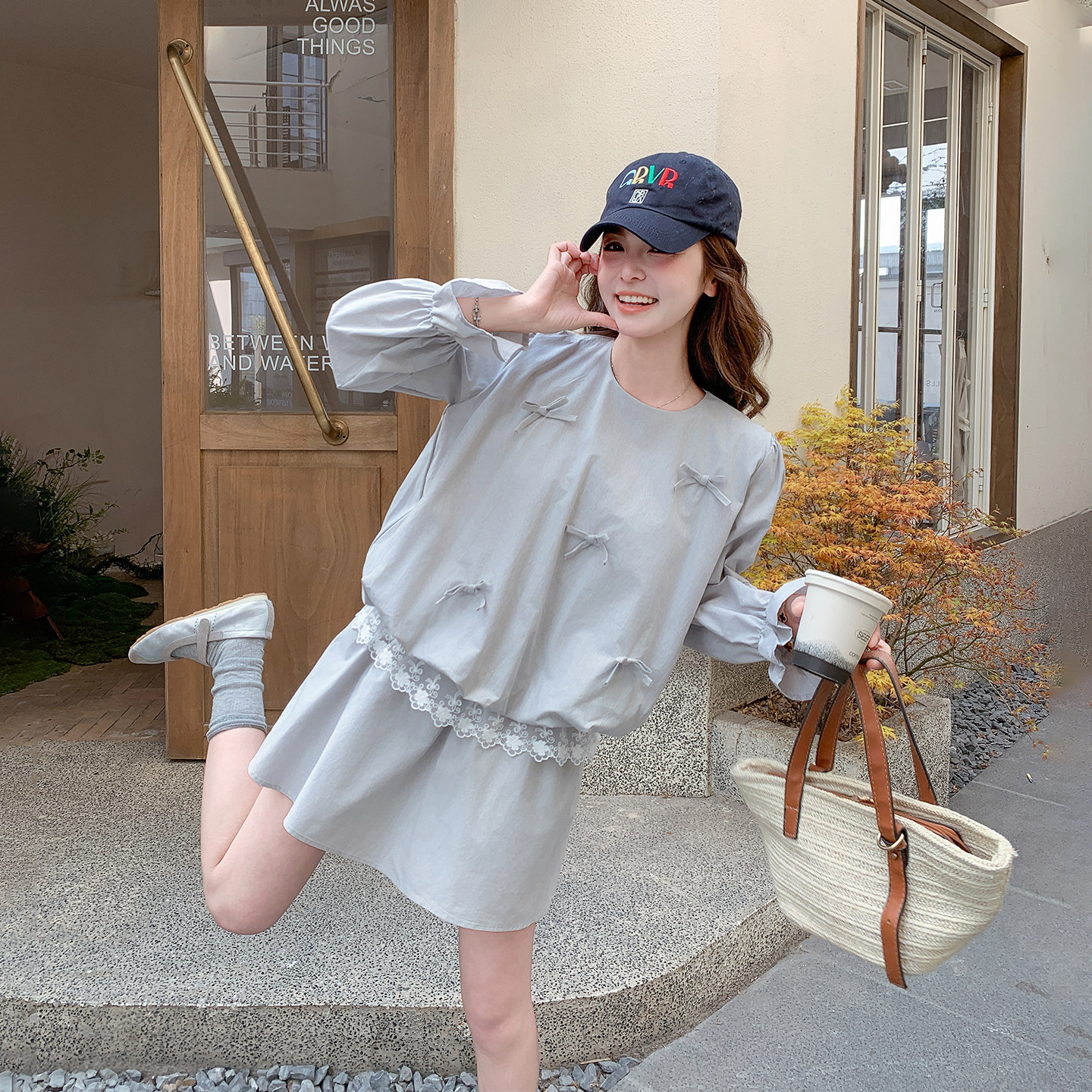 蕾丝花边蝴蝶结圆领卫衣短裙套装女春季2026新款超火小个子两件套