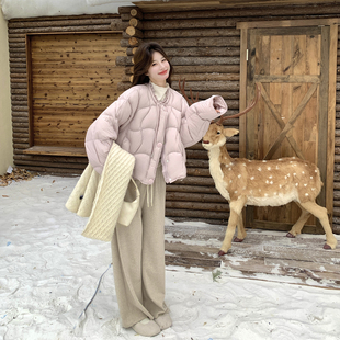 粉色设计感花边领90羽绒服女冬季2025新款小个子超好看温柔风外套