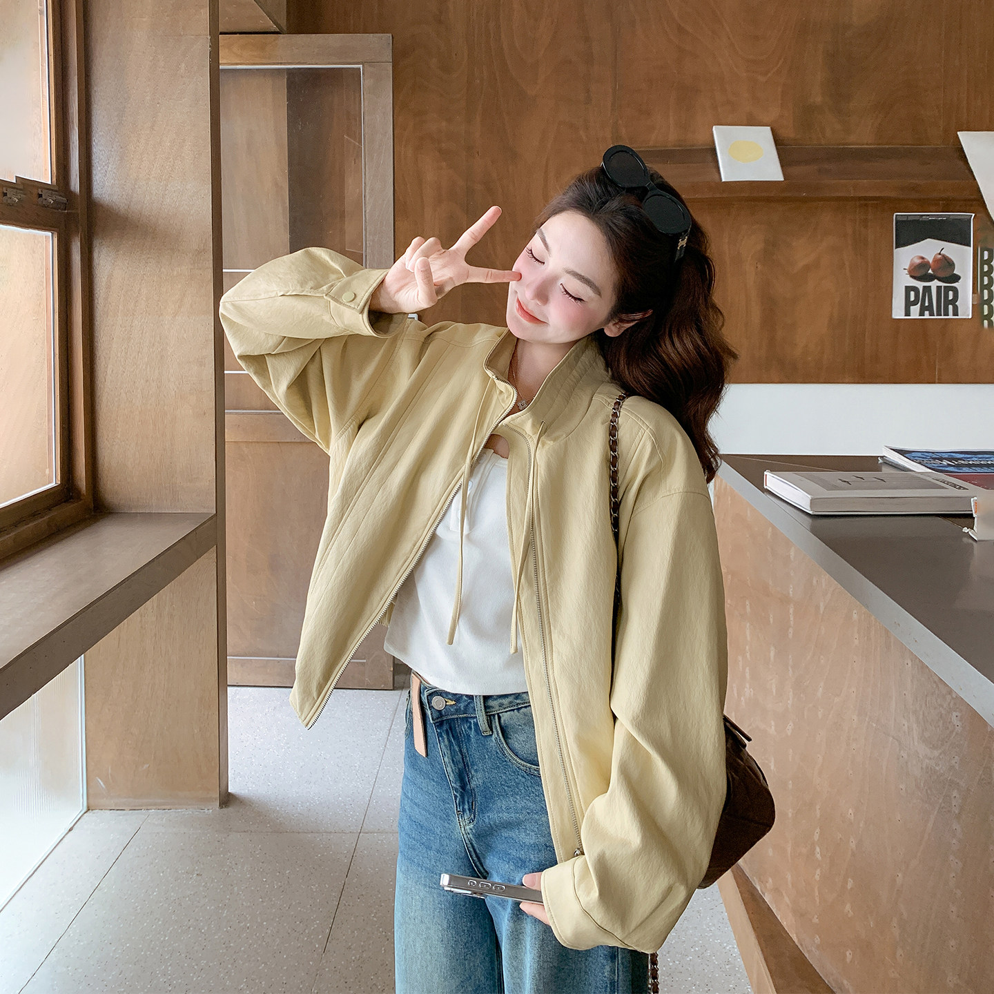 今年流行爆款黄色立领皮衣外套女春季2026新款小个子减龄PU皮夹克