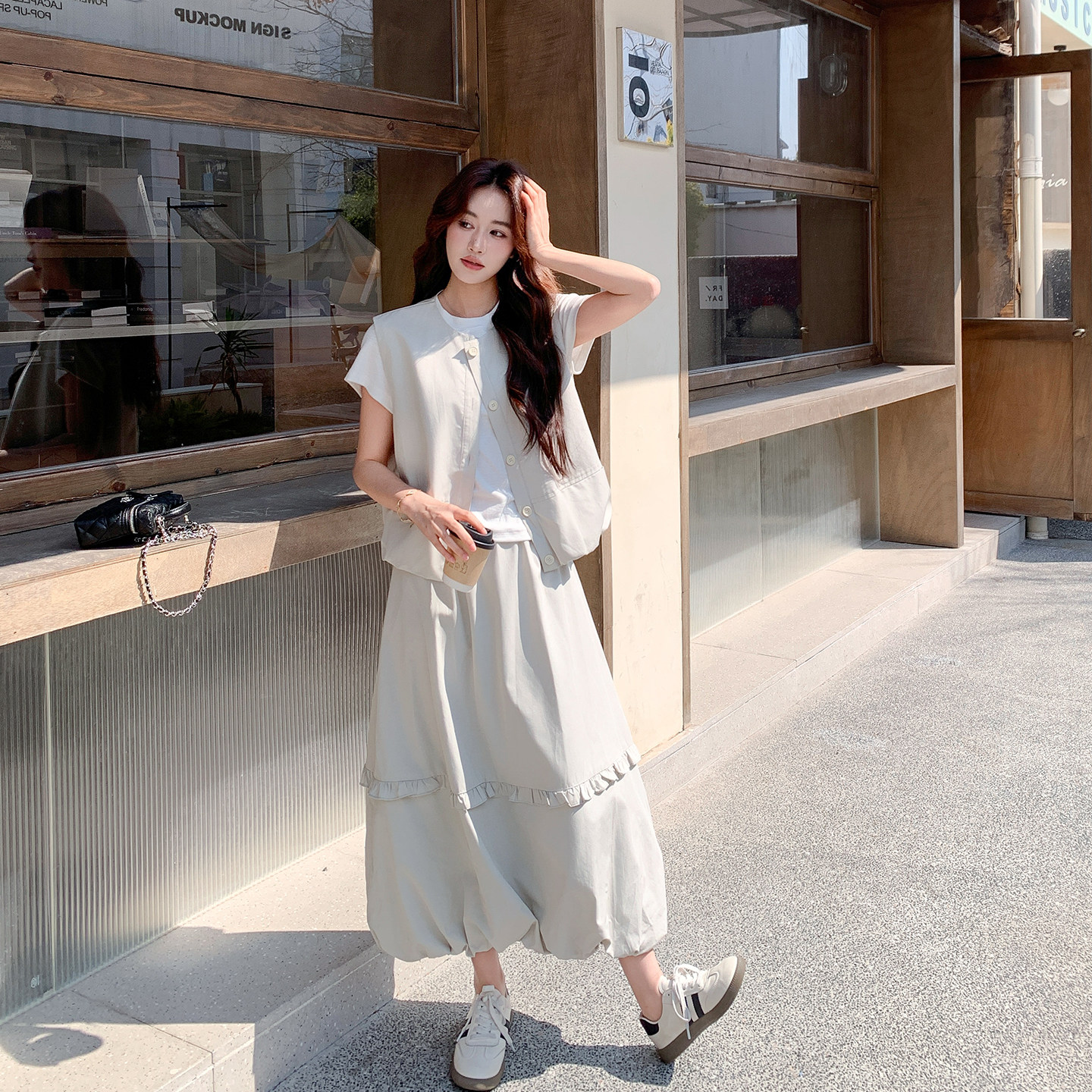 慵懒风工装马甲花苞半身裙套装女夏季2026新款简约休闲显瘦两件套