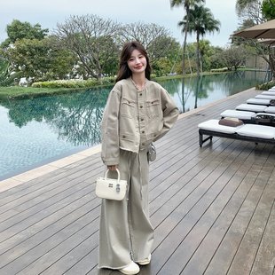 超级好看休闲气质套装女春季2026新款韩系chic拉毛外套长裤两件套