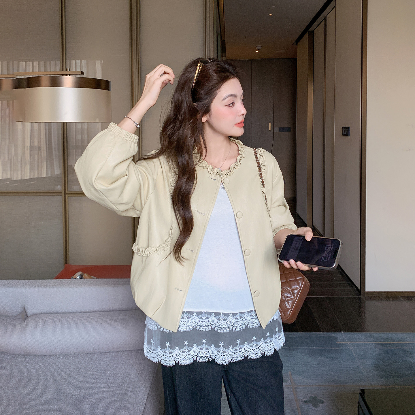 韩系木耳边皮衣短款外套女春季2026新款甜美漂亮设计感小众PU夹克