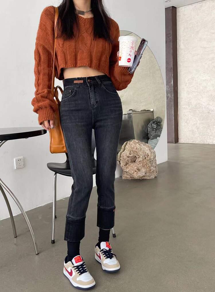 佐娜zuona牛仔裤女小个子烟管裤女 春装新款撞色小直筒8分裤