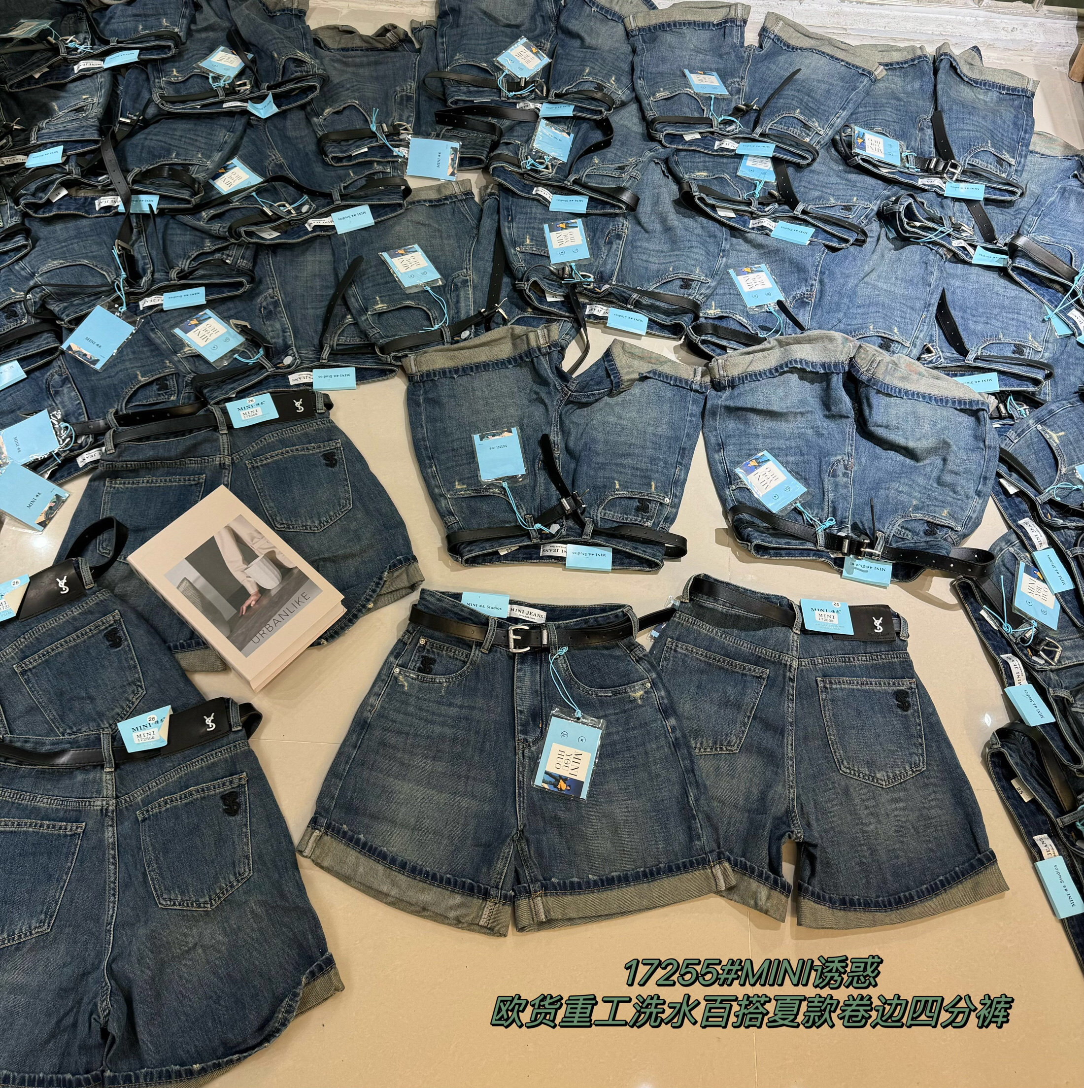 mini jeans 夏季新品 17255卷边边辣妹短裤4分裤 牛仔裤女