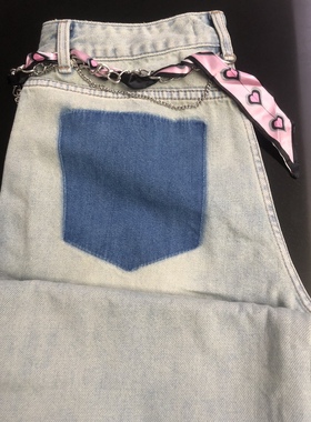 MINI JEANS 16125浅蓝色薄款破洞垂感筒裤牛仔裤女工艺款