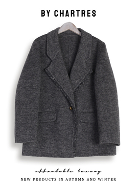 2025秋装新款羊毛外套气质中款宽松廓形感双面呢女 翻领羊毛大衣