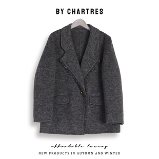 2025秋装新款羊毛外套气质中款宽松廓形感双面呢女 翻领羊毛大衣