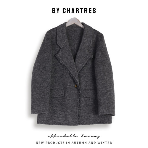 2025秋装新款羊毛外套气质中款宽松廓形感双面呢女 翻领羊毛大衣