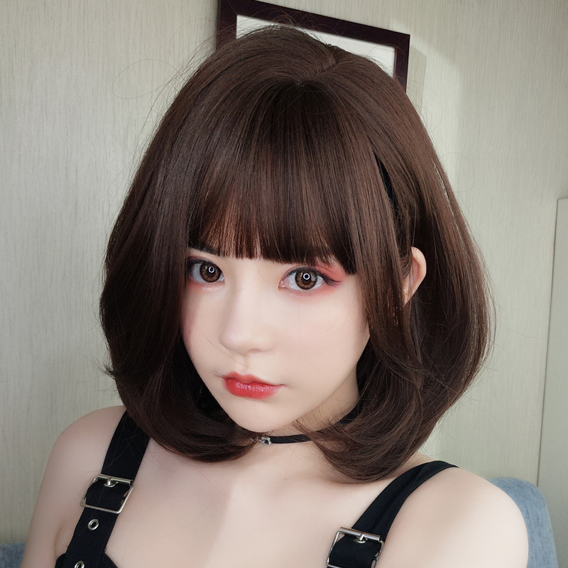 假发女短发齐肩中长发网红自然少女短卷发修脸圆脸造型韩式全头套