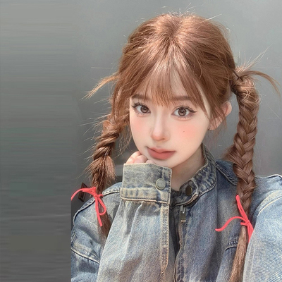 蜜茶亚麻色假发女长发Lolita软妹日常亚文化一刀切长直发自然发套