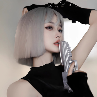 奶奶灰假发女表演年会舞台波波头短发帅气cos万用仿真人发全头套