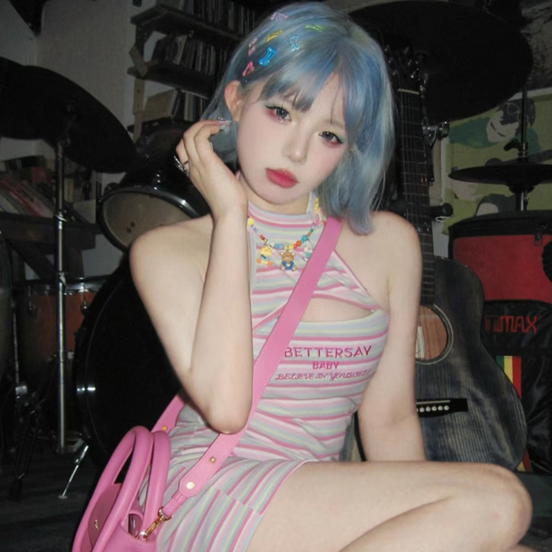 公主李蓝色假发短发全头套女辣妹y2k女团波波头lolita浅蓝色整顶
