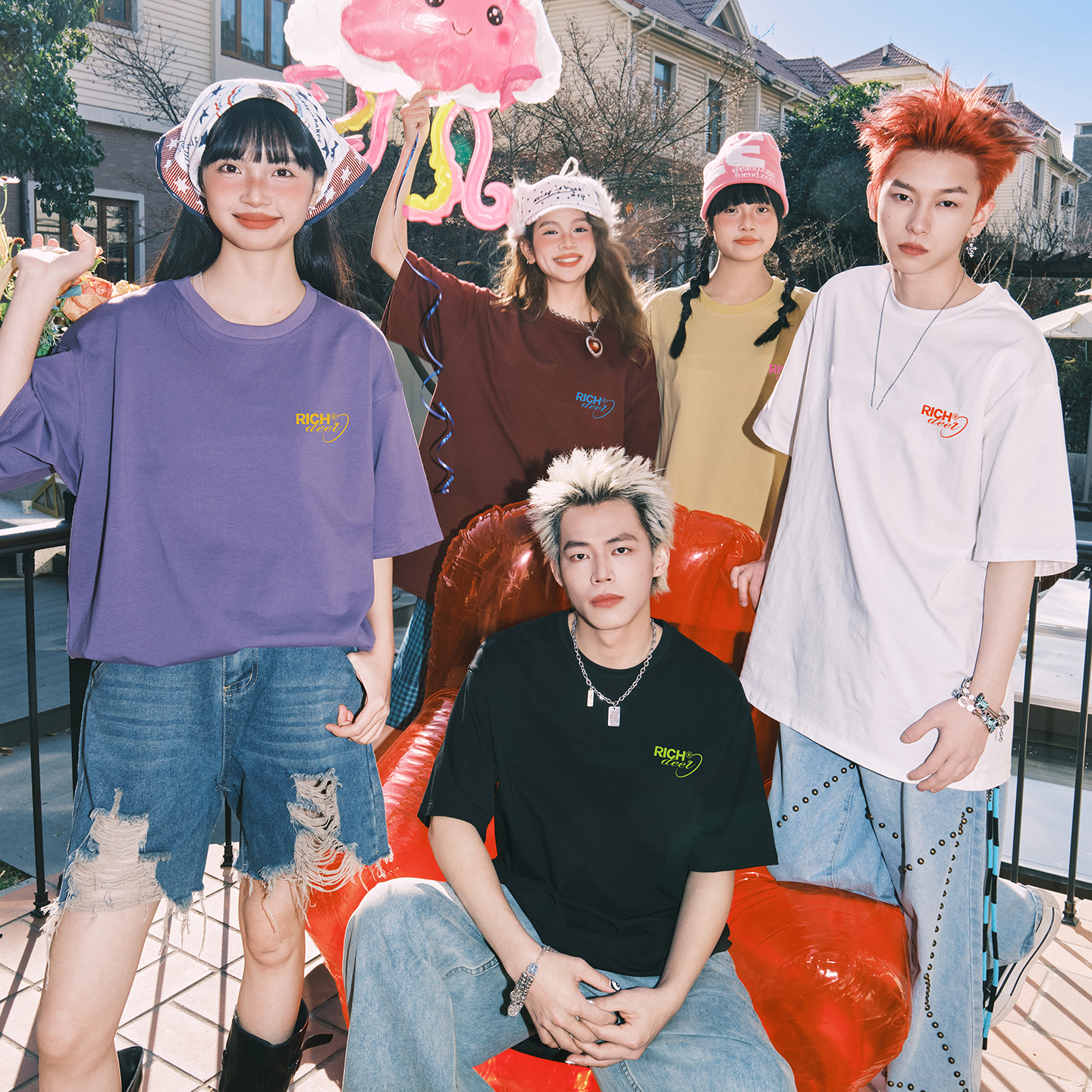 RICHDEER美式高街情侣短袖字母oversizeT恤男2025新款潮牌半袖tee