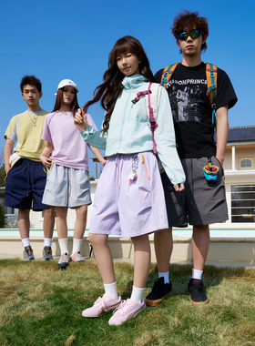 ADERBEN宽松时尚纯色短裤男潮牌2026夏季新款登山拼接直筒休闲裤