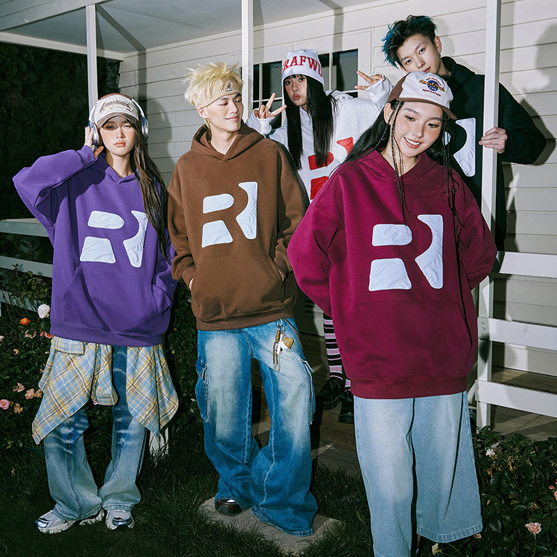 RICHDEER重磅国风潮牌立体印花连帽卫衣情侣帽衫宽松百搭字母外套,男装,卫衣,淘宝优惠券,粉丝福利购,淘宝优惠卷