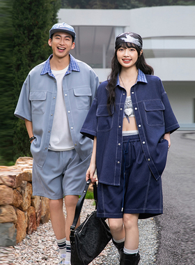 ADERBEN2026夏季休闲时尚上衣工装风潮牌短袖青少年百搭帅气衬衫