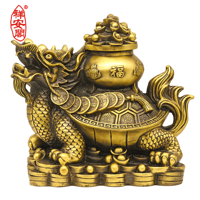 祥安阁铜聚宝龙龟摆件金钱龟母子龙龟家居办公室摆设