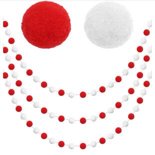 20个球圣诞树装饰挂件毛线彩球串花环节日气氛布置毛毡球绒球彩条