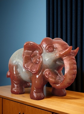 天然玉石大象摆件客厅玄关办公室桌面装饰品乔迁送礼