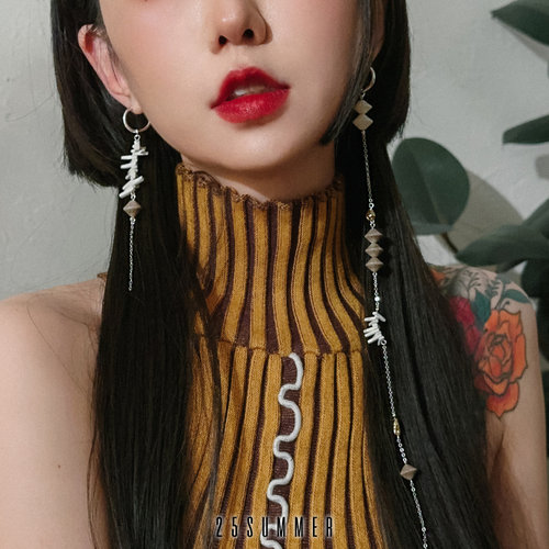 25SUMMER原创设计感不对称超长耳线小众个性高级感耳环气质耳夹女