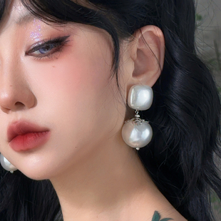 25SUMMER原创 露露 港风复古仿珍珠大耳环夸张极简高级小众耳夹女