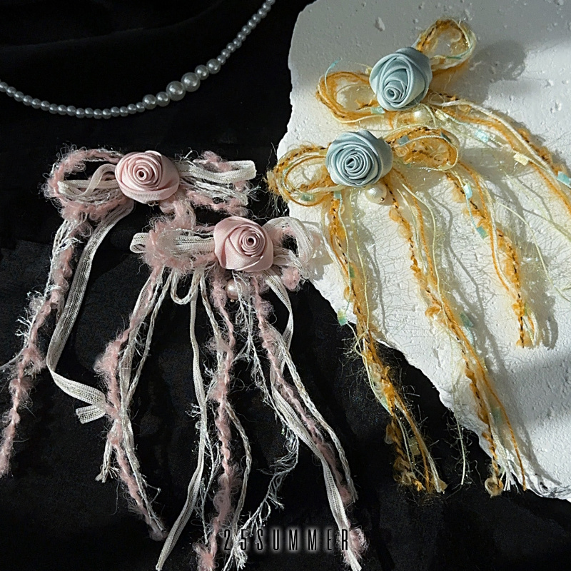 25SUMMER原创丝带花女蝴蝶结耳环