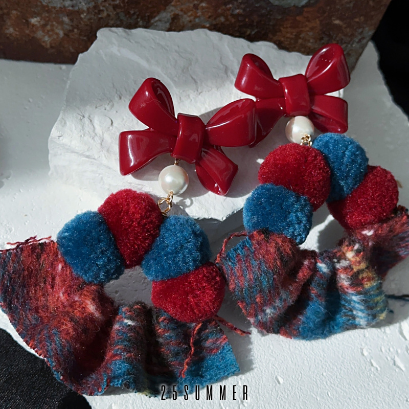 25SUMMER原创毛球女蝴蝶结耳环