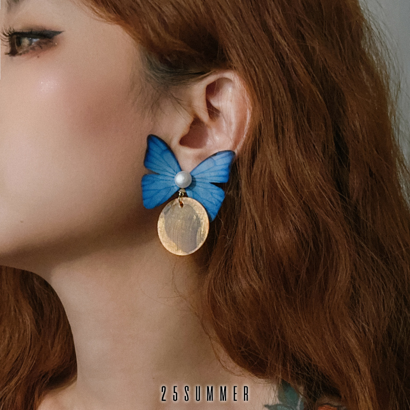 summer独售撞色蓝纱贝壳珍珠