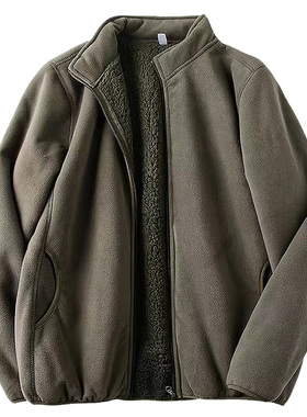 MUSONMU双层复合加绒加厚羊羔绒夹克男立领摇粒绒外套秋冬季新款